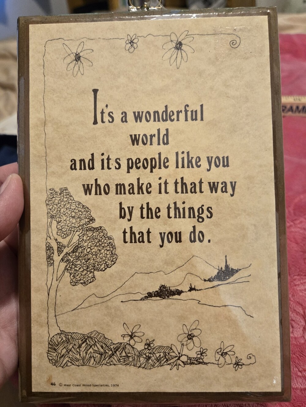 Vintage Wall Art - Beige "It's a Wonderful World" Print